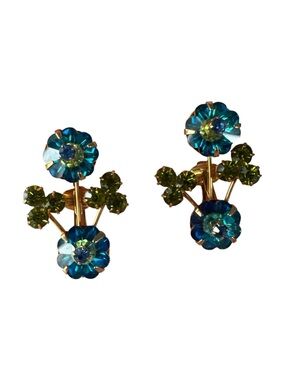 Vintage Alice Caviness Peacock Blue Clip on Earrings